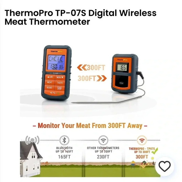 ThermoPro TP-07S Digital Wireless Meat Grilling Thermometer Kitchen Tools NEW - Picture 7 of 15